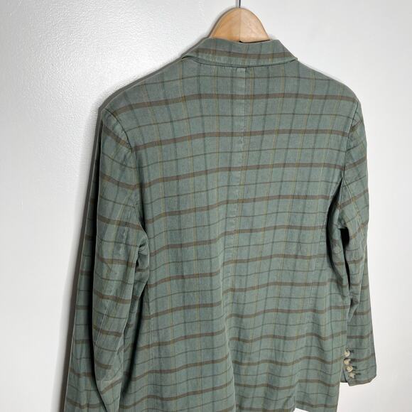 Sundance Long Sleeve Linen Blend Blazer Jacket Womens Medium Green Plaid Boho - Picture 8 of 10